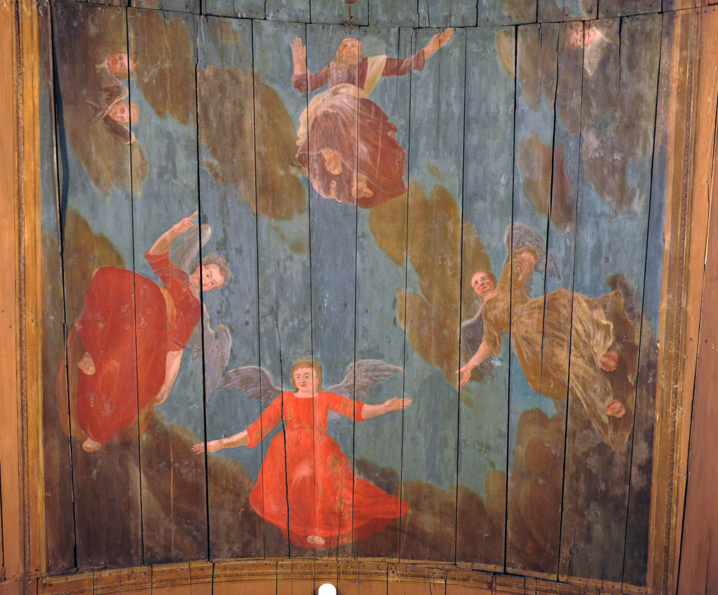 Takmålning föreställande Kristi himmelsfärd. Målad av Sven Nilsson Morin på 1700-talet. Foto: Viveca Ohlsson/Kulturen