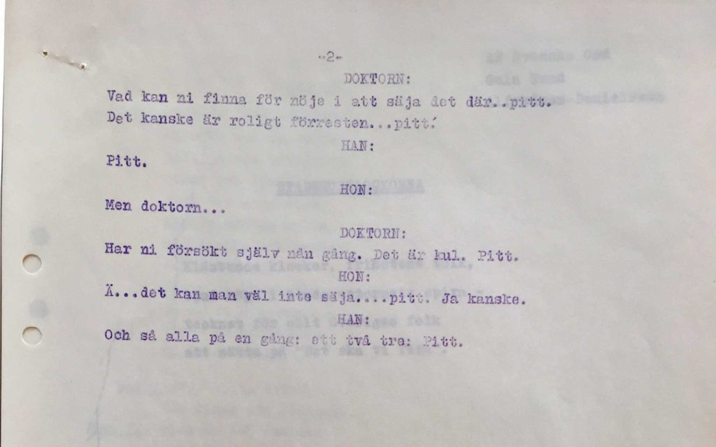 Manussida ur Hasse och Tage-revyn Gula Hund . Ur AB Svenska Ords arkiv som finns på universitetsbiblioteket vid Lunds universitet.