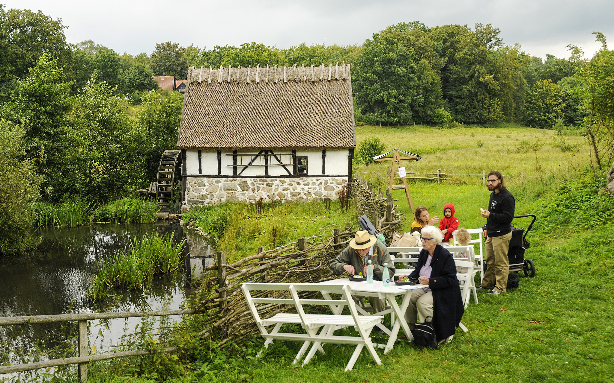 Picnic at Kulturen's Östarp, by the pond with the 18th century water mill.