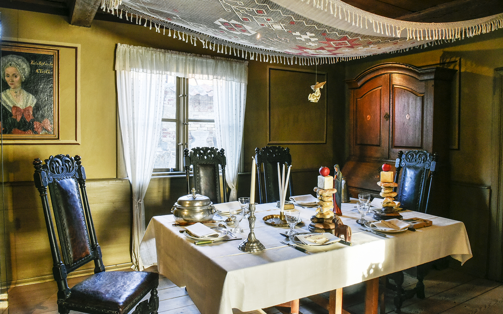 The table is set for Christmas Eve Dinner in the vicarage at Kulturen in Lund, Sweden Late 18th Century/Early 19th Century.
