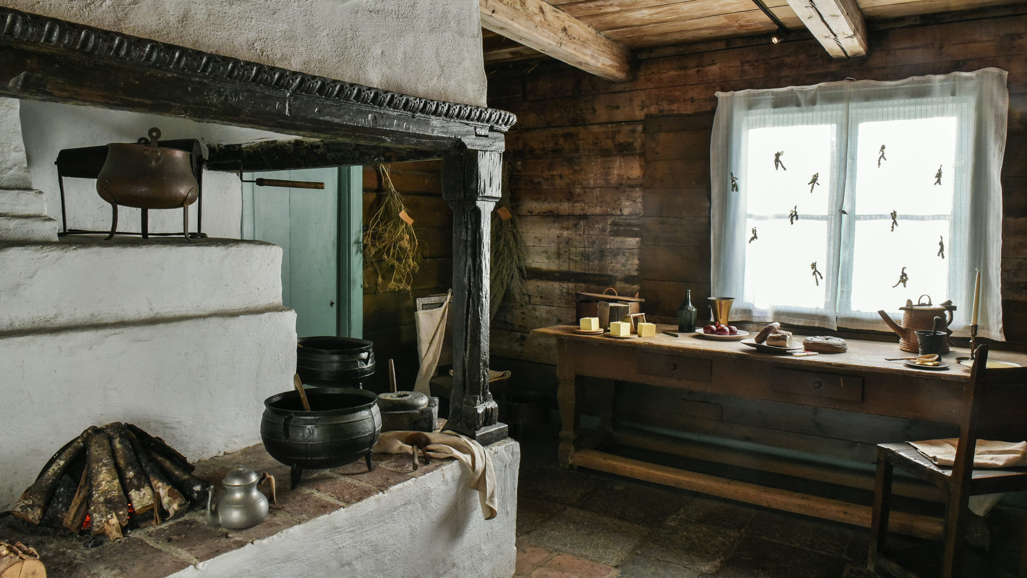 The kitchen in The Västra Vram Vicarage around Christmas. Kulturen in Lund, Sweden