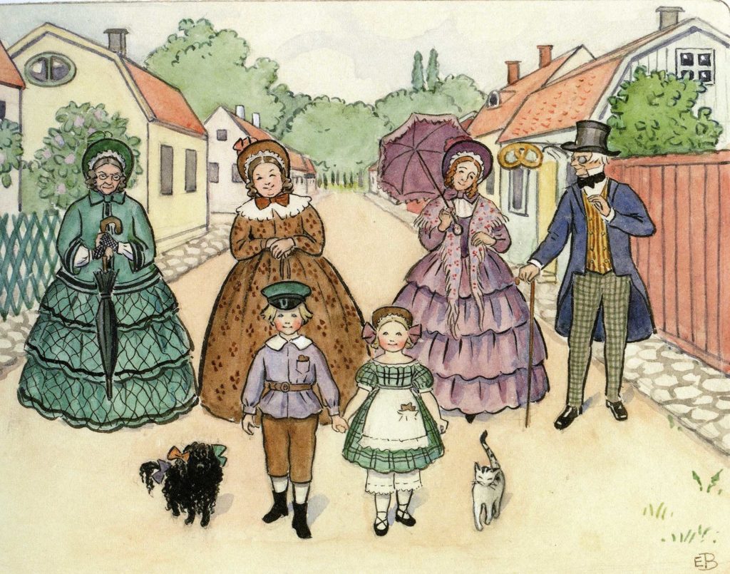 Illustration Elsa Beskow, ur Tant Grön, Tant Brun och Tant Gredelin.