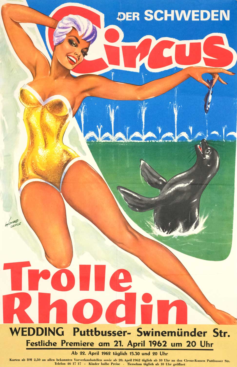 Affisch för Cirkus Trolle Rhodin. Reproduktion från Cirkusakademiens samlingar